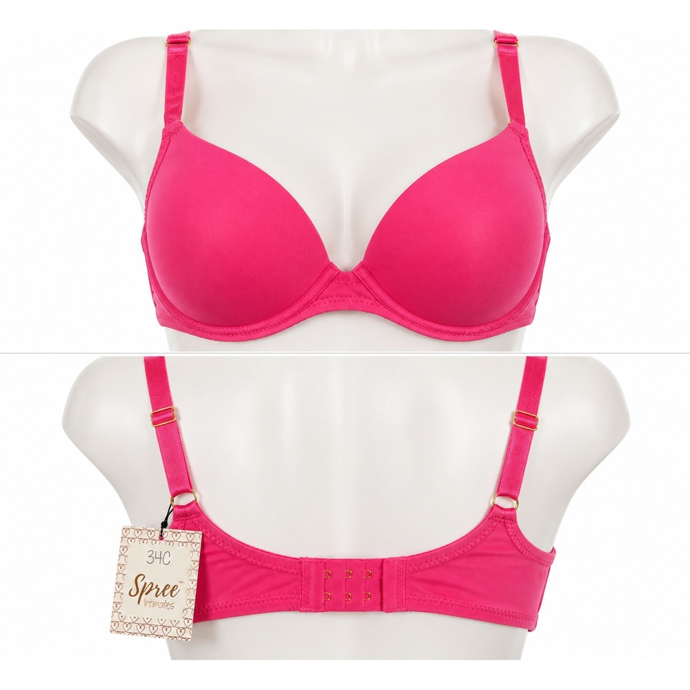 Spree Intimates Bra 34C Fuchsia Pink Smooth Molded Underwire Plunge 394C